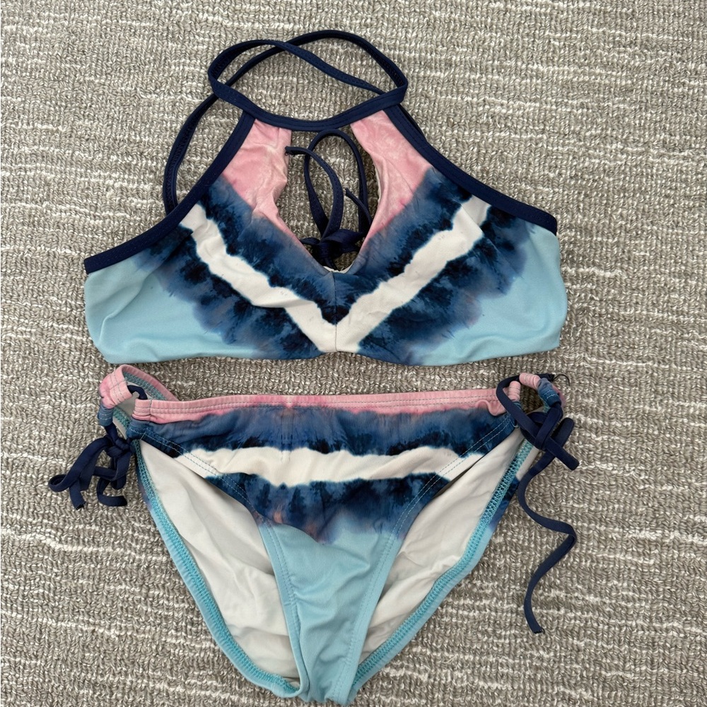 Splendid Blue and Pink Bikini with Ruffled Trim